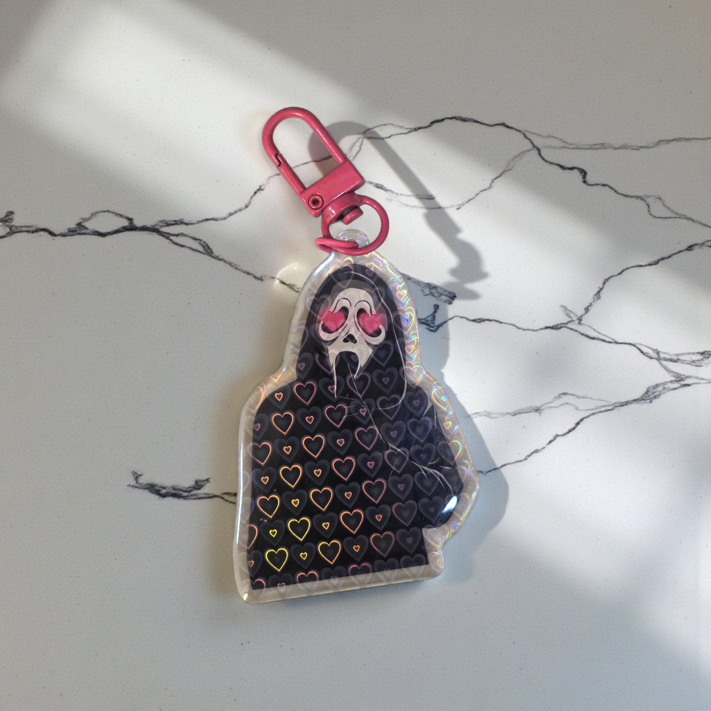 Heart Eyes Masked Book Boyfriend with Holographic Hearts Keychain