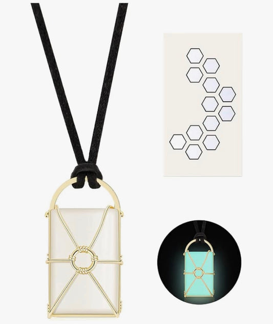 Wyatt's Werewolf Glowing "Moonstone" Necklace 2, Zombies Fan Gift, Wyatt Costume, Blue Glow in the Dark Wire Wrapped Rectangle Necklace