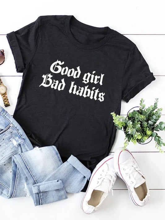Good Girl Bad Habits Woman's Short Sleeve Shirt