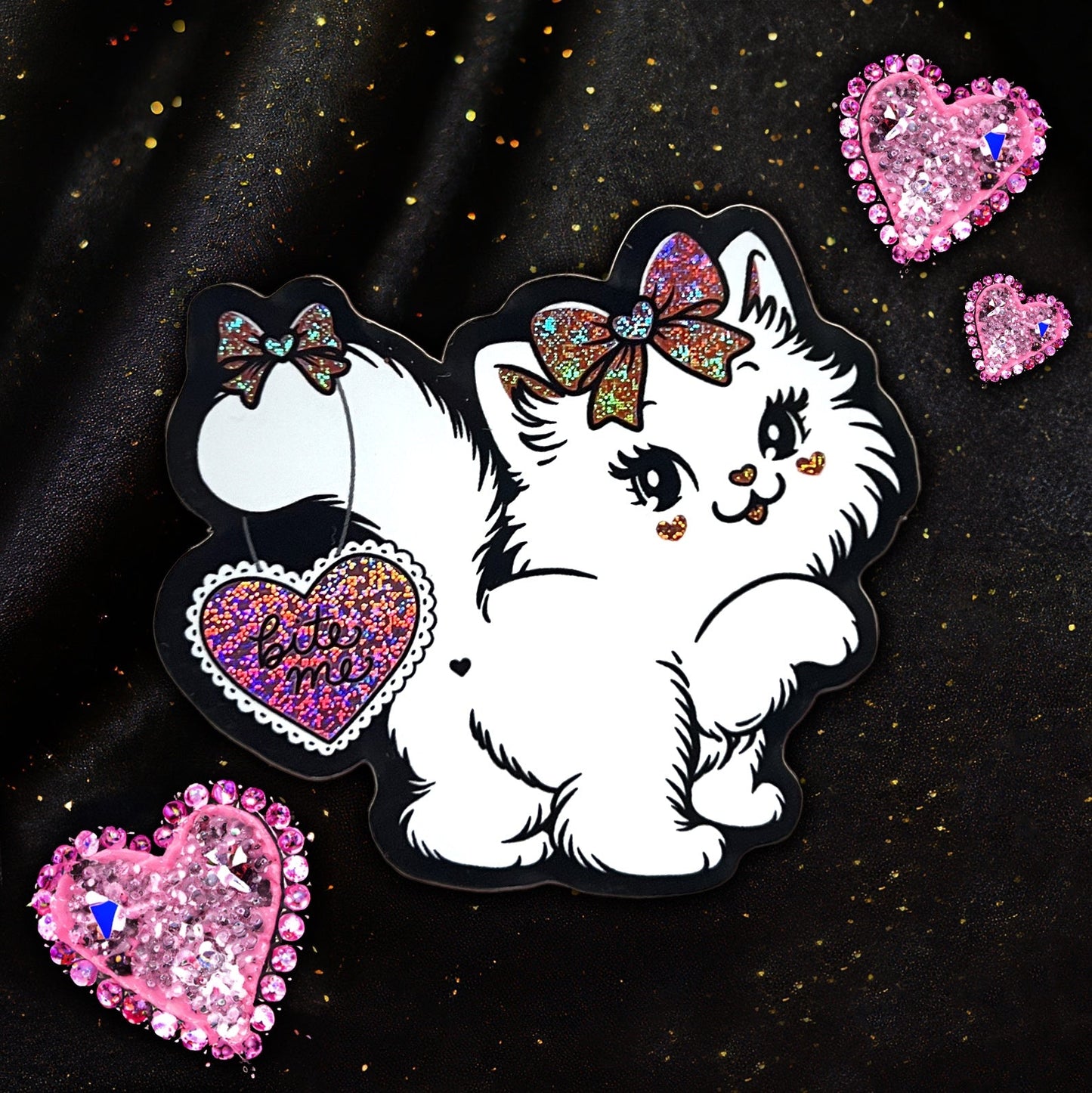 “Bite Me” Sassy Kitty Cat Glitter Holo Sticker