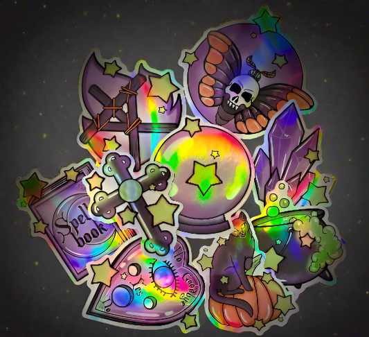 Witchy Halloween Holographic Stickers