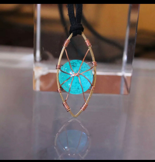 Addison's Werewolf Glowing "Moonstone" Necklace, Gift 2 Zombies Fan, Blue or Aqua Glow in the Dark Wire Wrapped Horse Eye Necklace