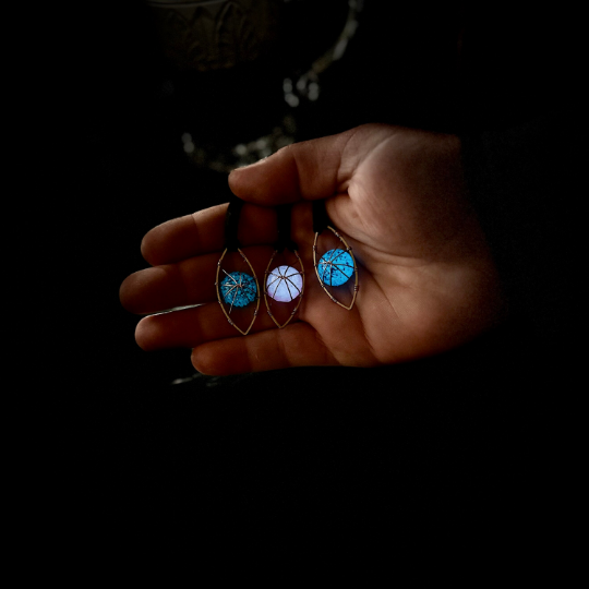 Addison's Werewolf Glowing "Moonstone" Necklace, Gift 2 Zombies Fan, Blue or Aqua Glow in the Dark Wire Wrapped Horse Eye Necklace