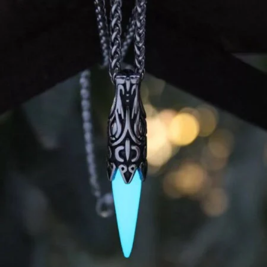 Glow in the Dark Crystal Viking Pointed Necklace, Kida Necklace Atlantis Cosplay Necklace Glow in dark Necklace, Glowing Crystal Pendant