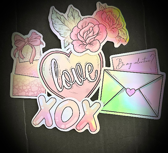 Valentine's Day Holographic Stickers Set of 5 Water Bottle Sticker | Vinyl Decal for Tumbler | Laptop Sticker