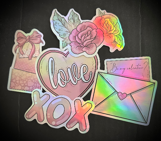 Valentine's Day Holographic Stickers Set of 5 Water Bottle Sticker | Vinyl Decal for Tumbler | Laptop Sticker
