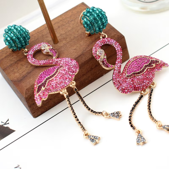Rhinestone Flamingo Earrings, Flamingo Earrings, Tropical Earrings, Summer Earrings, Vacation Earrings