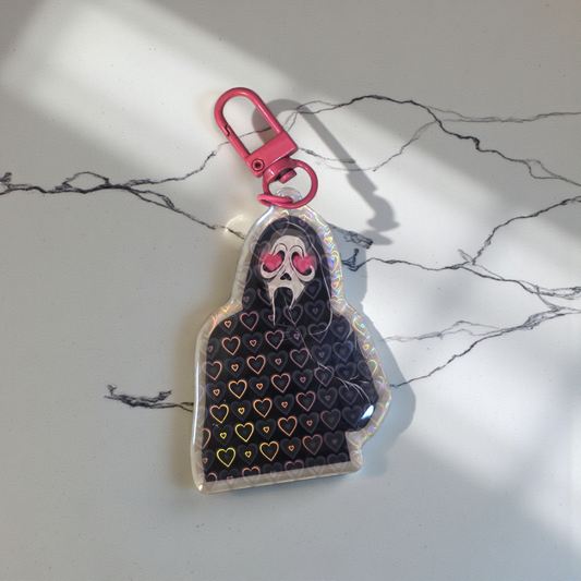 Heart Eyes Masked Book Boyfriend with Holographic Hearts Keychain