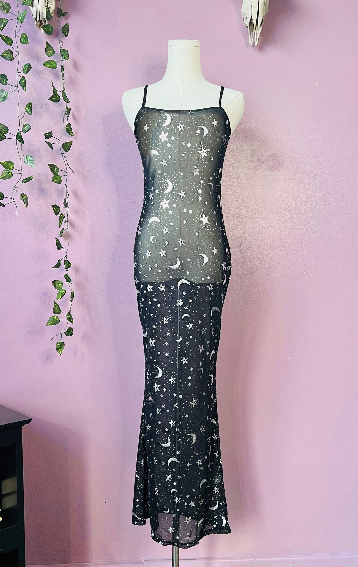 Sheer Hourglass Maxi Dress - Metallic Moon & Stars - READY to SHIP