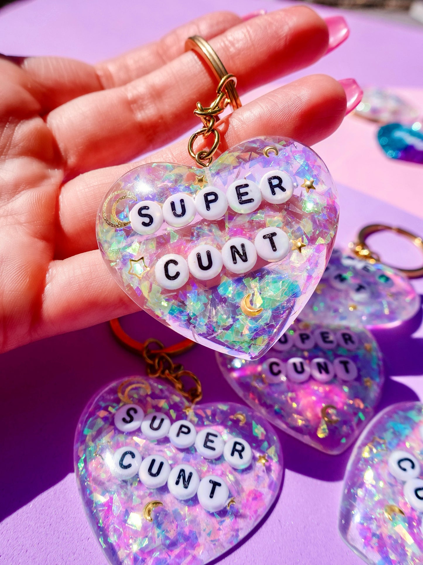 Super Cunt Glitter Moon Keychain