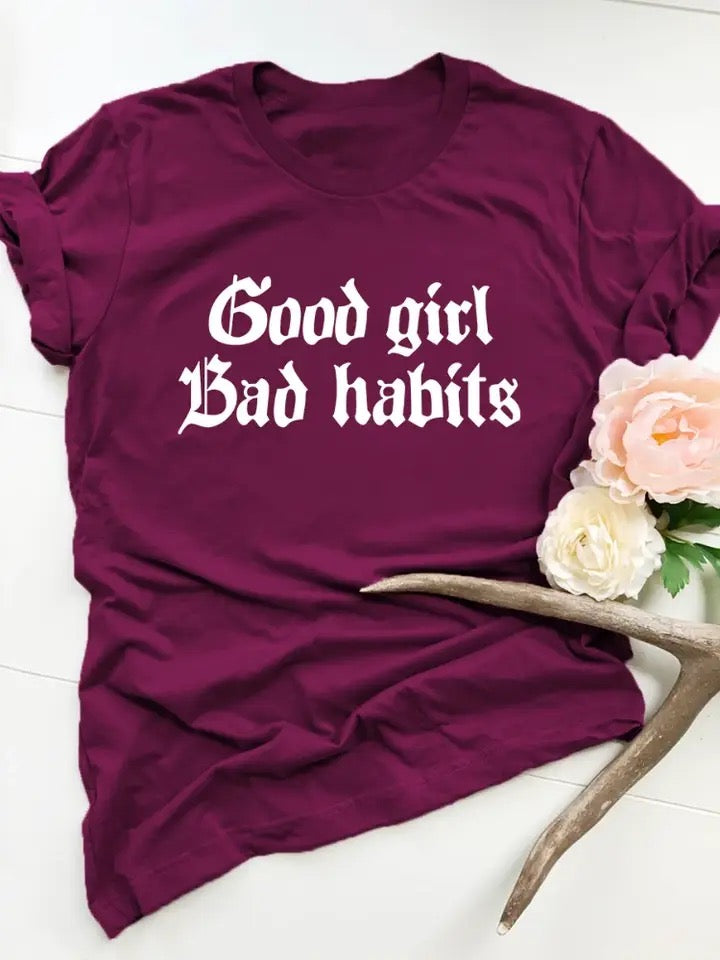 Good Girl Bad Habits Woman's Short Sleeve Shirt