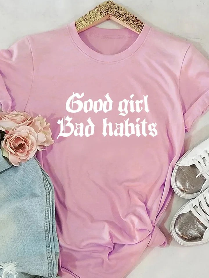 Good Girl Bad Habits Woman's Short Sleeve Shirt