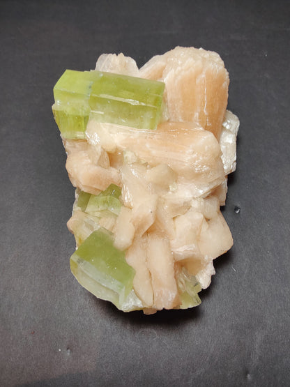 Green Apophyllite Cubes with Peach Stilbite Specimen 717g