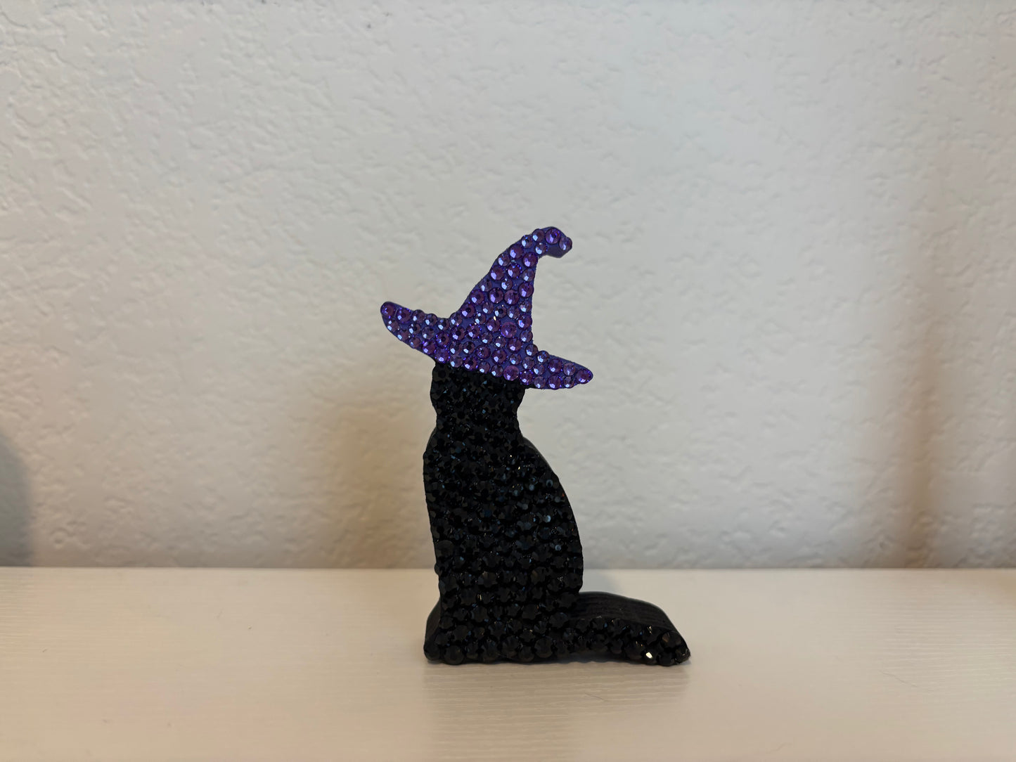 Bedazzled Black Cat with Witch Hat