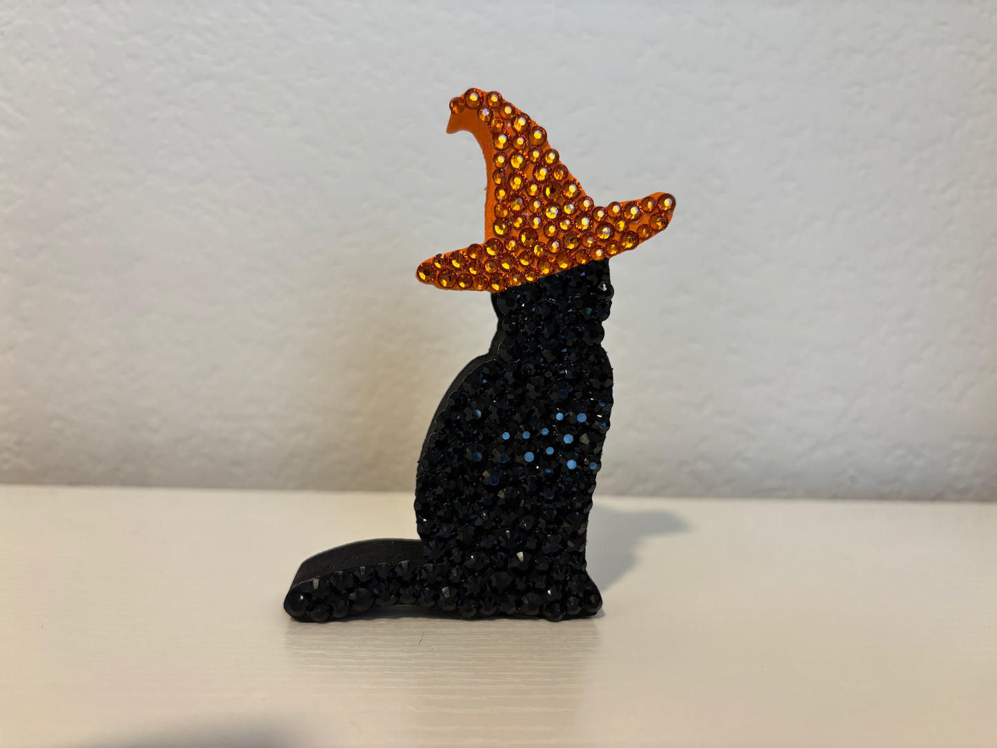 Bedazzled Black Cat with Witch Hat