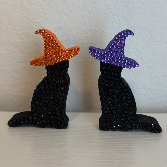 Bedazzled Black Cat with Witch Hat