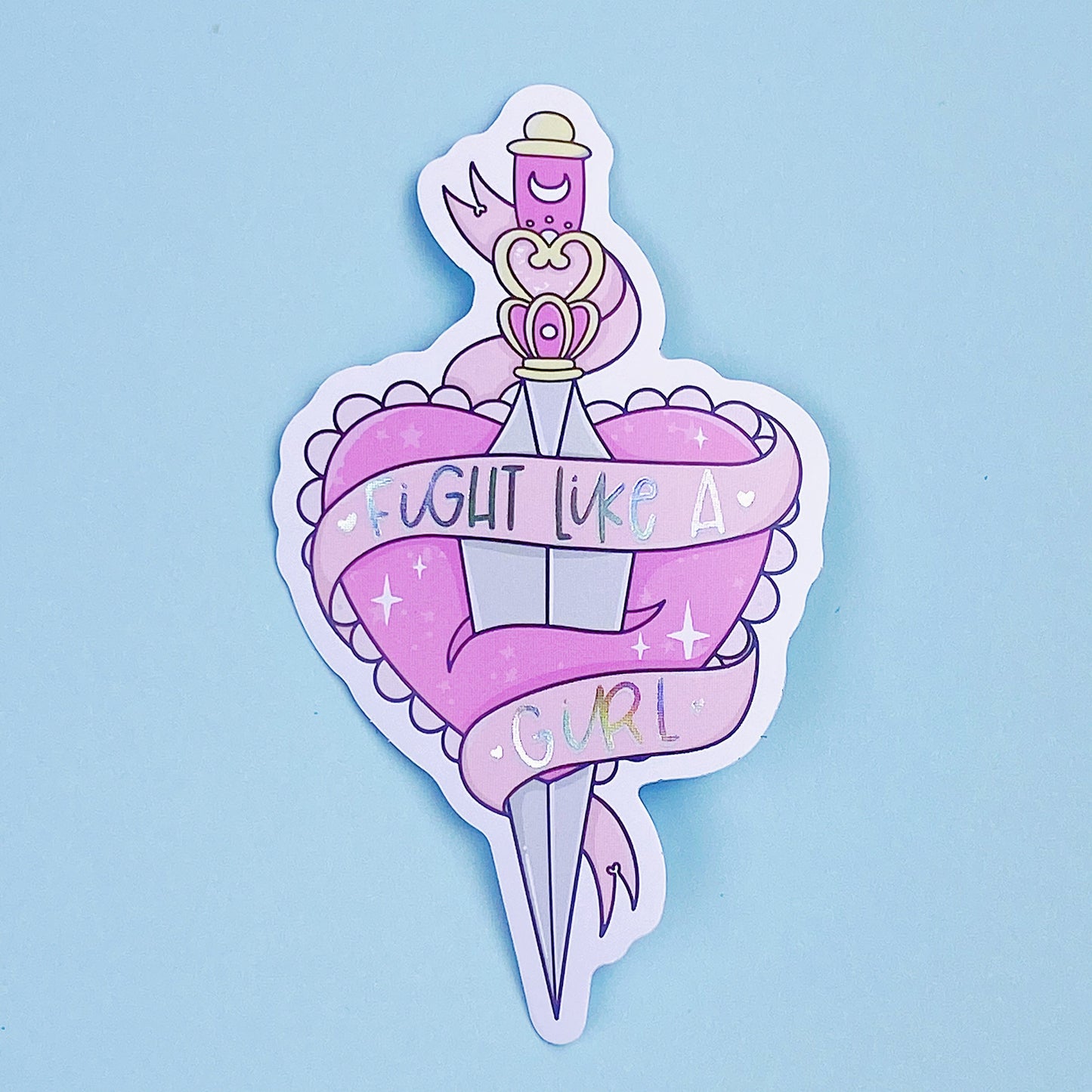 Fight Like A Girl Dagger + Heart Vinyl Sticker Die Cut | Holo Foil