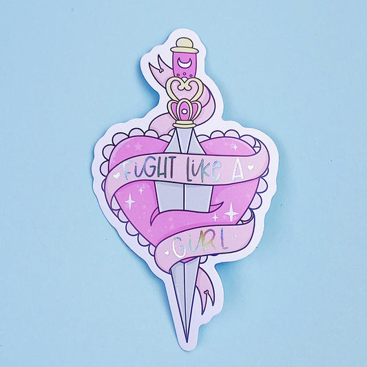 Fight Like A Girl Dagger + Heart Vinyl Sticker Die Cut | Holo Foil