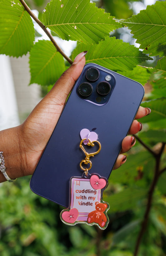 "Cuddling With My Kindle" Keychain/Kindle Charm -  Bookish Fairycore Cottagecore Pinstory Original Keychain/Kindle Charm (Copy)