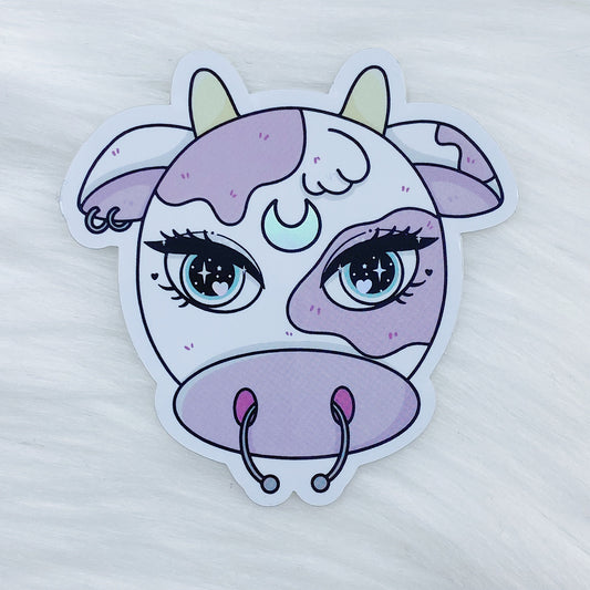 Strawberry Space Cow Vinyl Sticker Die Cut | Holographic Foil