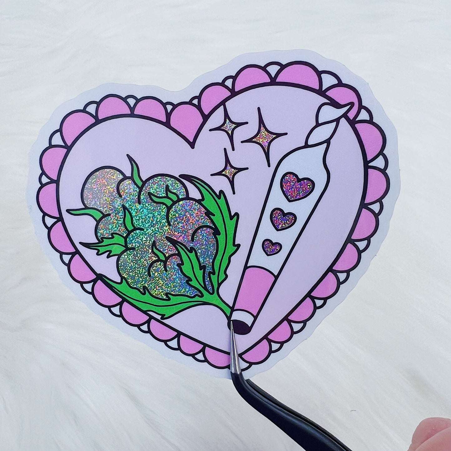 Best Buds Canna Heart Vinyl Sticker Die Cut | Glitter Holographic Foiled