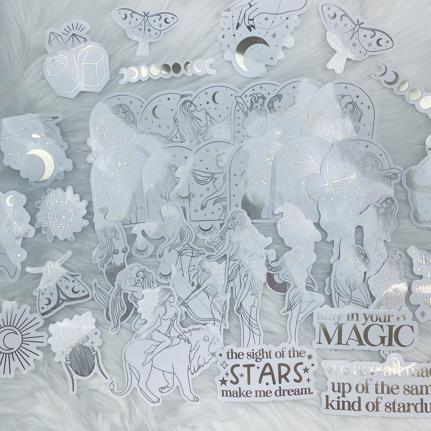 Lunar Eclipse Zodiac Clear Sticker Die Cut Pack | Soft Gold Foiled