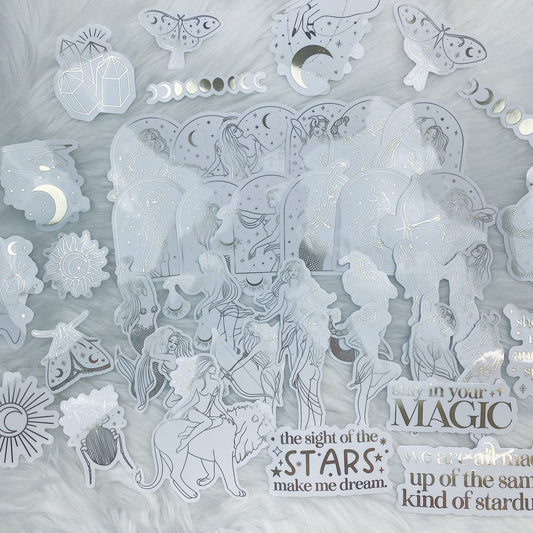 Lunar Eclipse Zodiac Clear Sticker Die Cut Pack | Soft Gold Foiled