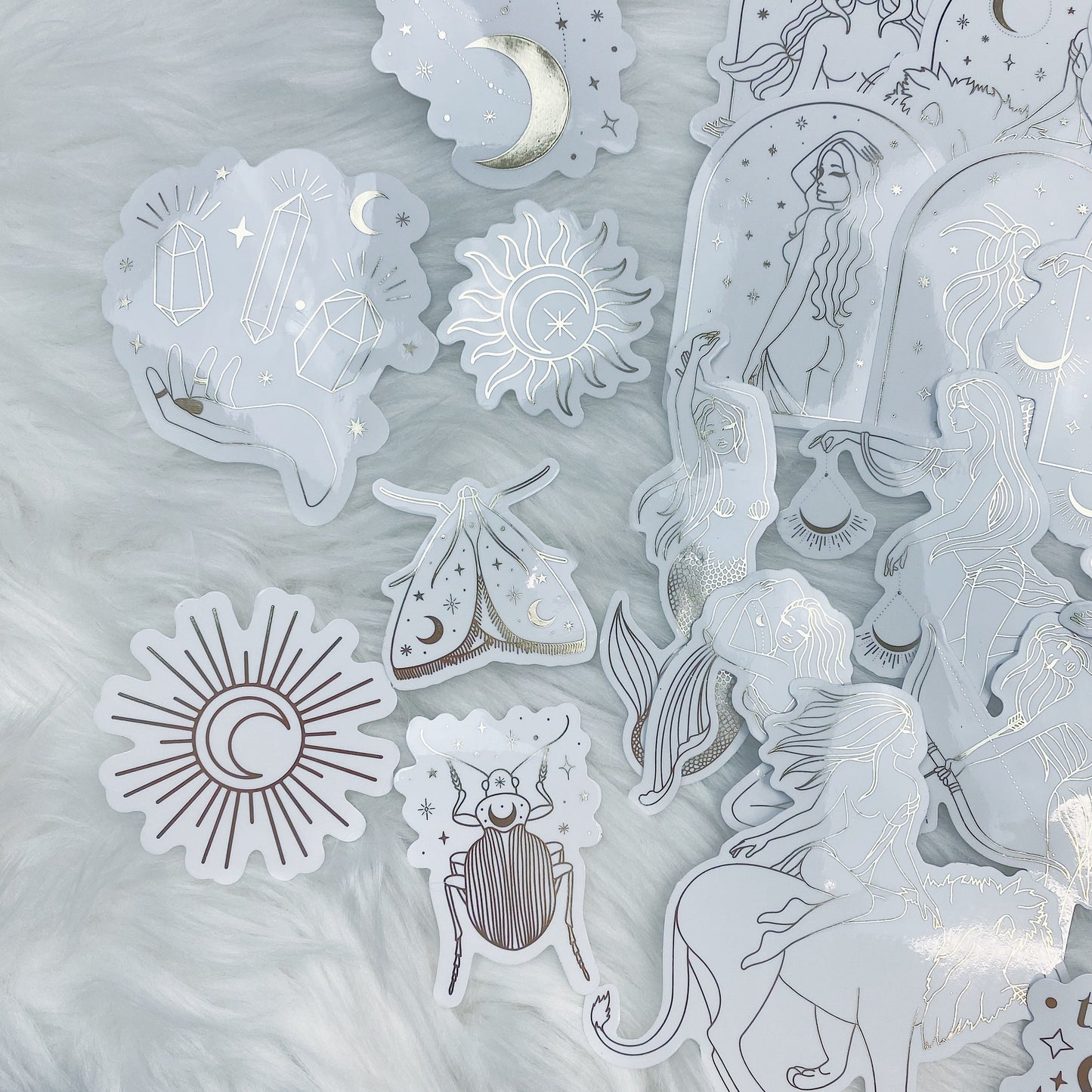 Lunar Eclipse Zodiac Clear Sticker Die Cut Pack | Soft Gold Foiled