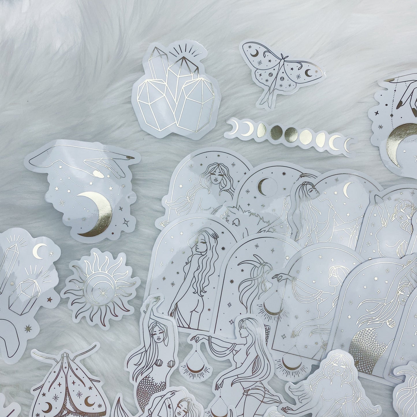 Lunar Eclipse Zodiac Clear Sticker Die Cut Pack | Soft Gold Foiled