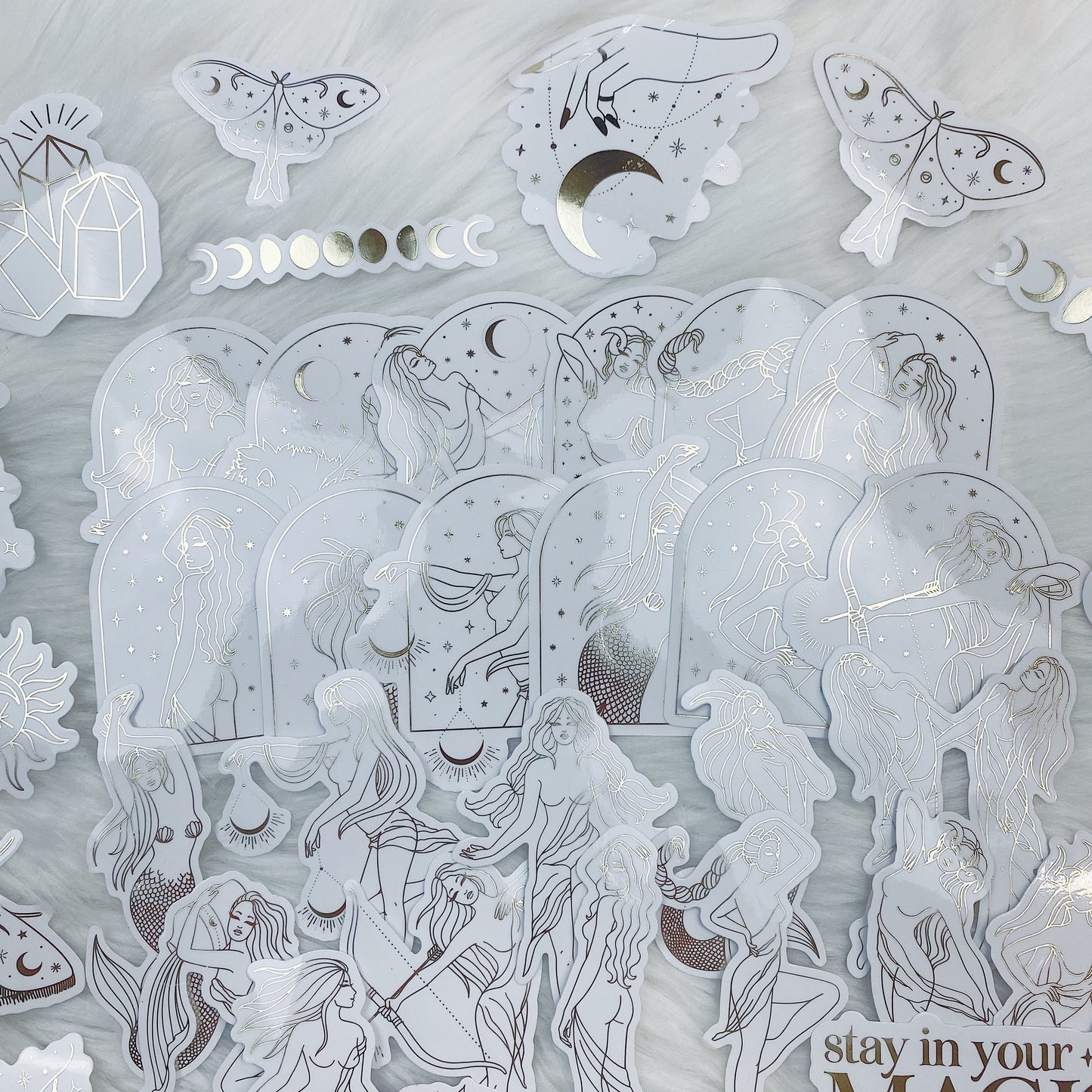 Lunar Eclipse Zodiac Clear Sticker Die Cut Pack | Soft Gold Foiled