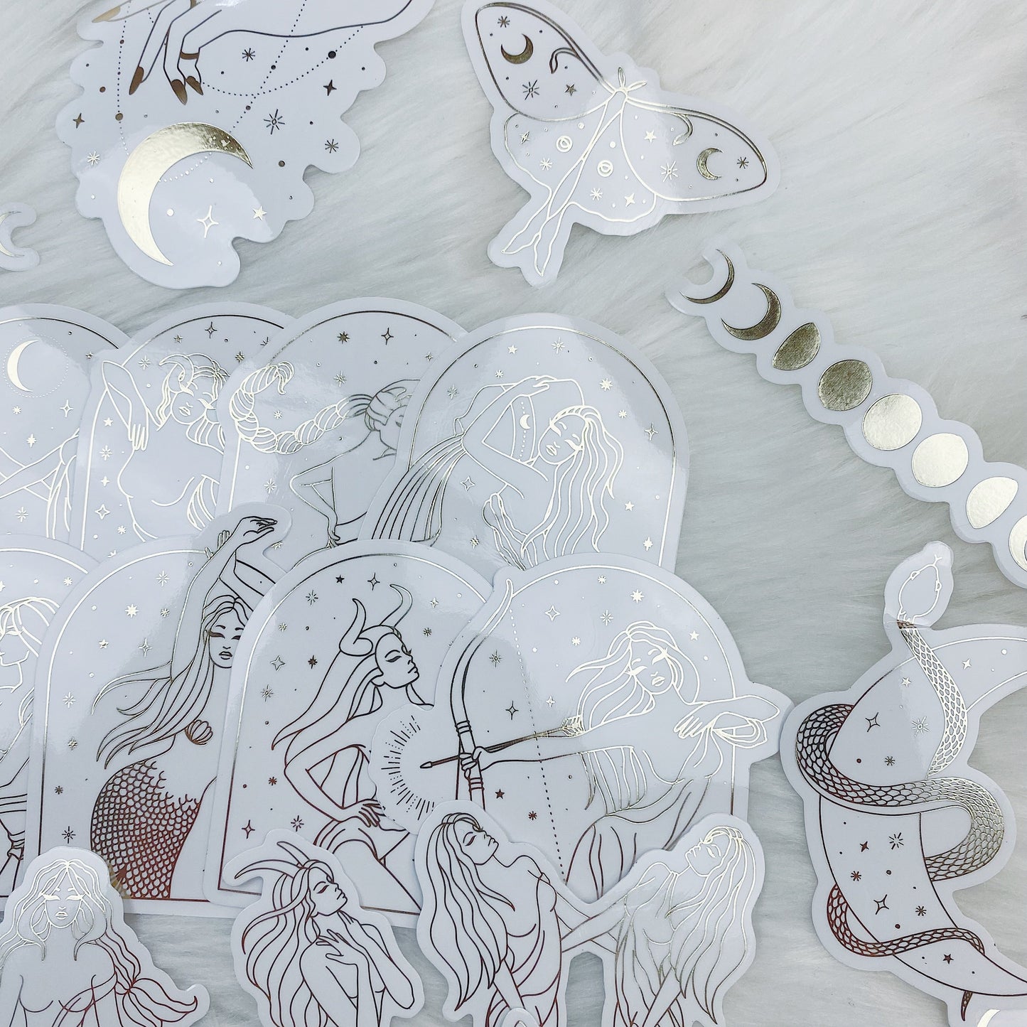 Lunar Eclipse Zodiac Clear Sticker Die Cut Pack | Soft Gold Foiled