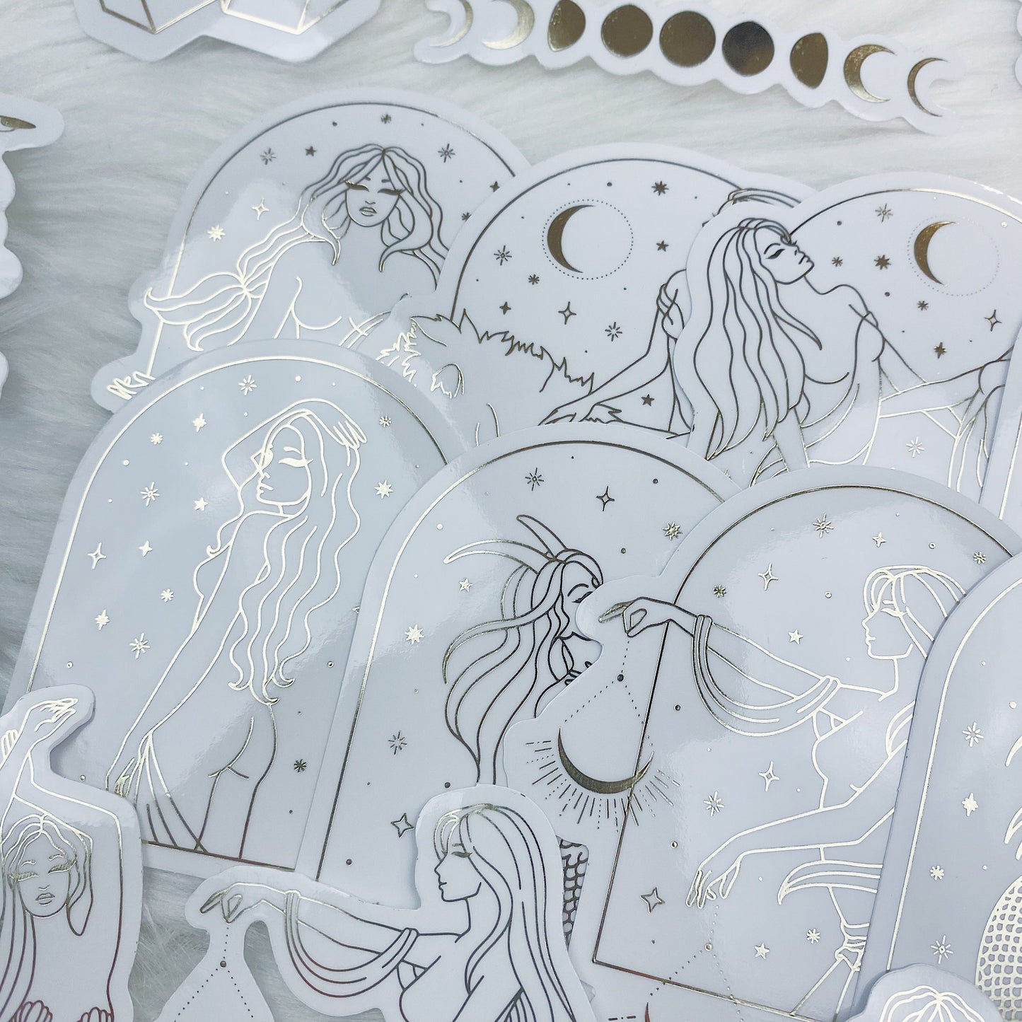 Lunar Eclipse Zodiac Clear Sticker Die Cut Pack | Soft Gold Foiled