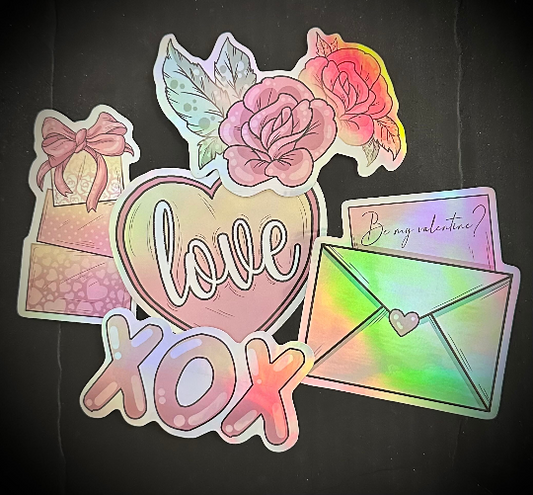 Valentine's Day Holographic Stickers Set of 5 Water Bottle Sticker | Vinyl Decal for Tumbler | Laptop Sticker