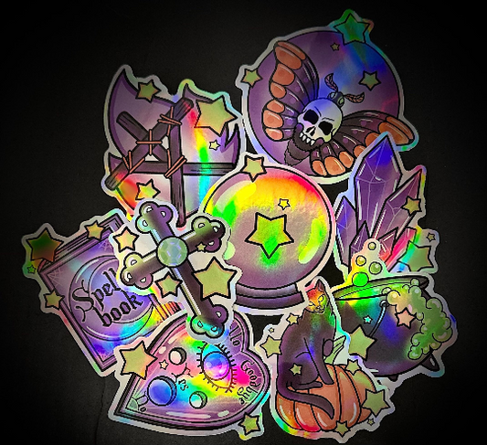 Halloween Holographic Stickers | Water Bottle Sticker | Vinyl Decal for Tumbler | Laptop Sticker Set of 9 Stickers