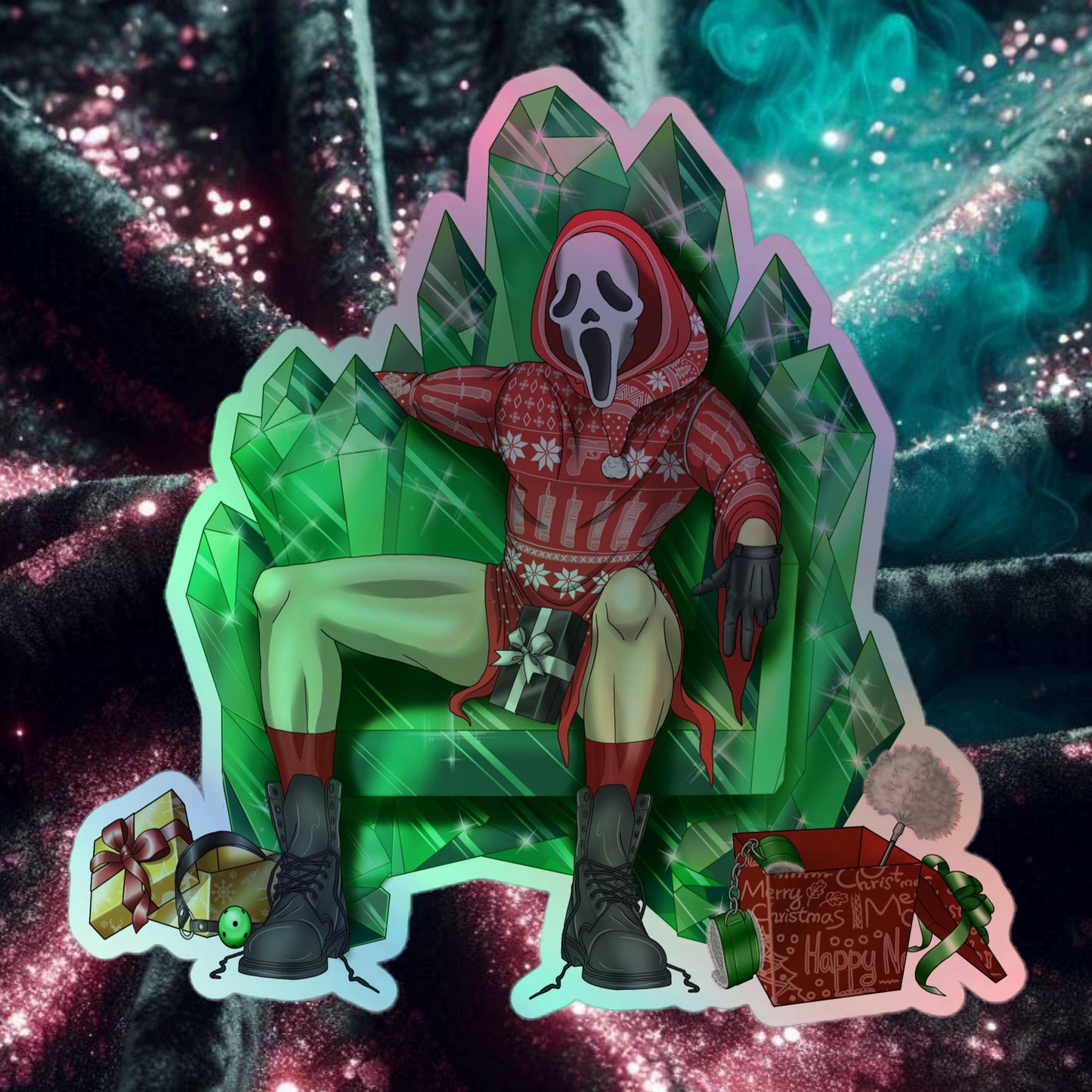 Ghostface Christmas Throne Holographic stickers