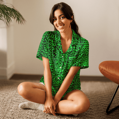 Lime Leopard Silky Pajama Top