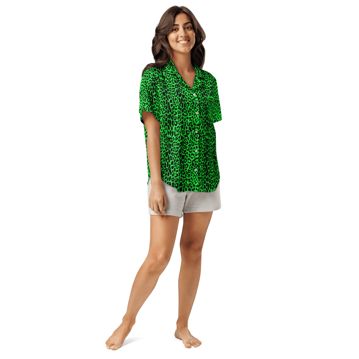 Lime Leopard Silky Pajama Top