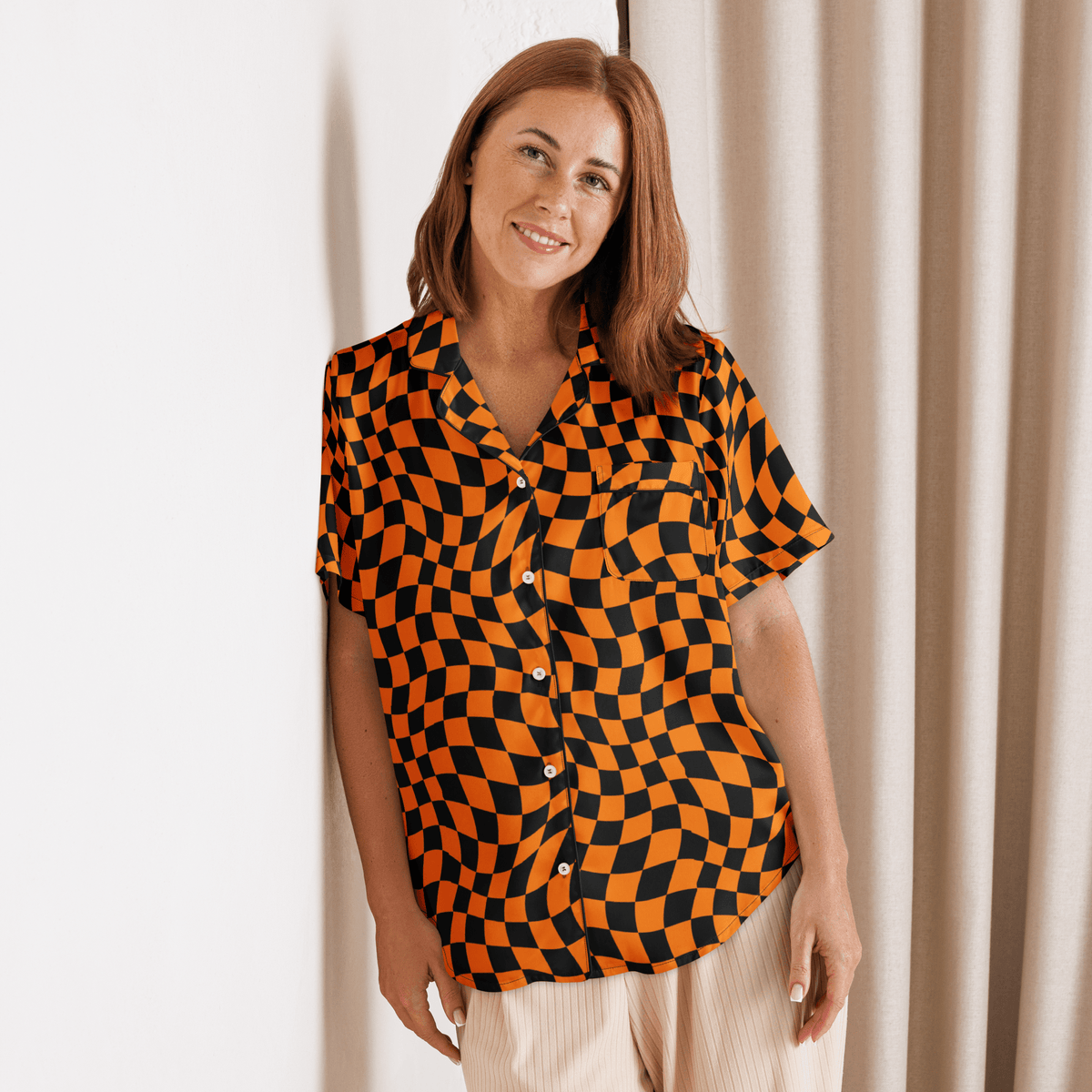 October Tiles Checkered Silky Pajama Top