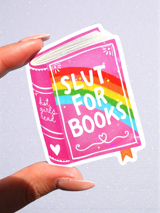 Slut For Books Sticker – Funny Bookish Glitter Vinyl Sticker