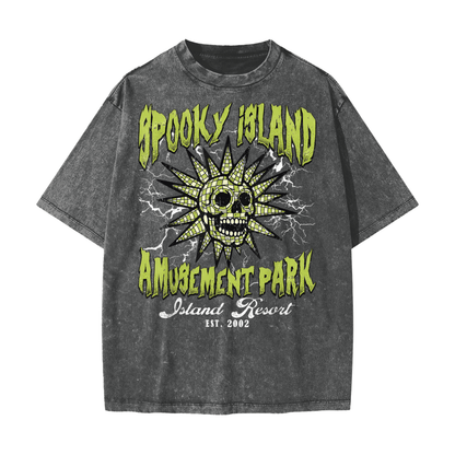 Spooky Island Amusement Park Snow Washed T-Shirt